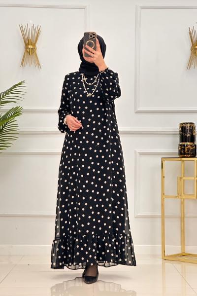 ŞEHRİBAN ELBİSE-SİYAH PUANTİYE Siyah Taş