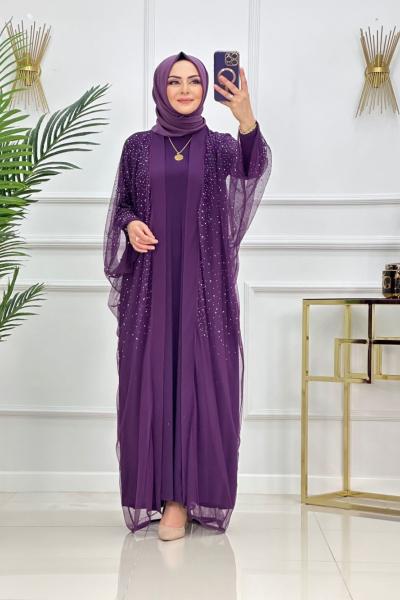 Seray Abaya Takım Koyu Mor