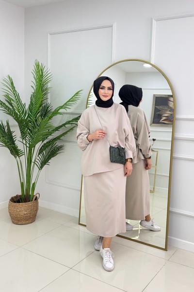 SİMA ETEKLİ TAKIM-BEJ Bej